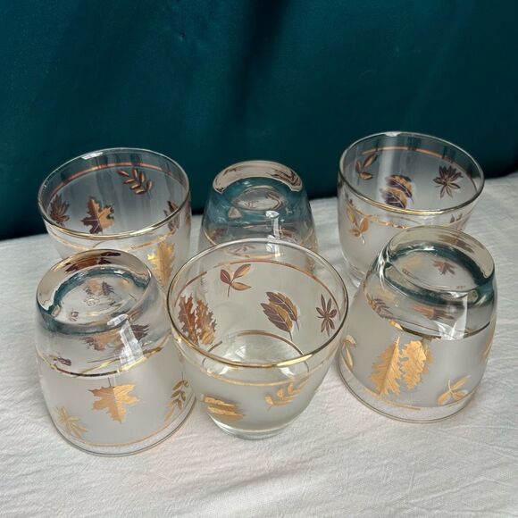 Golden Foliage by LIBBEY GLASS COMPANY Old Fashioned Low Ball Set of 6 Glasses - Picture 6 of 8
